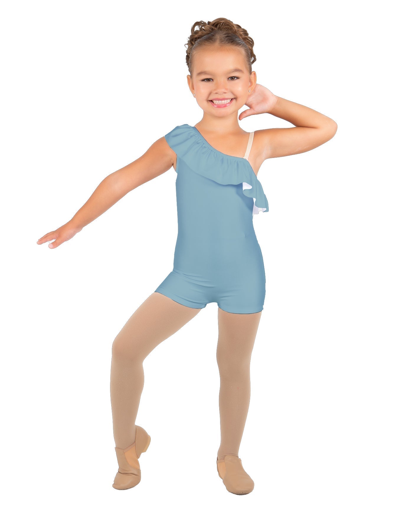 Solid Lycra One Shoulder w Ruffle Biketard