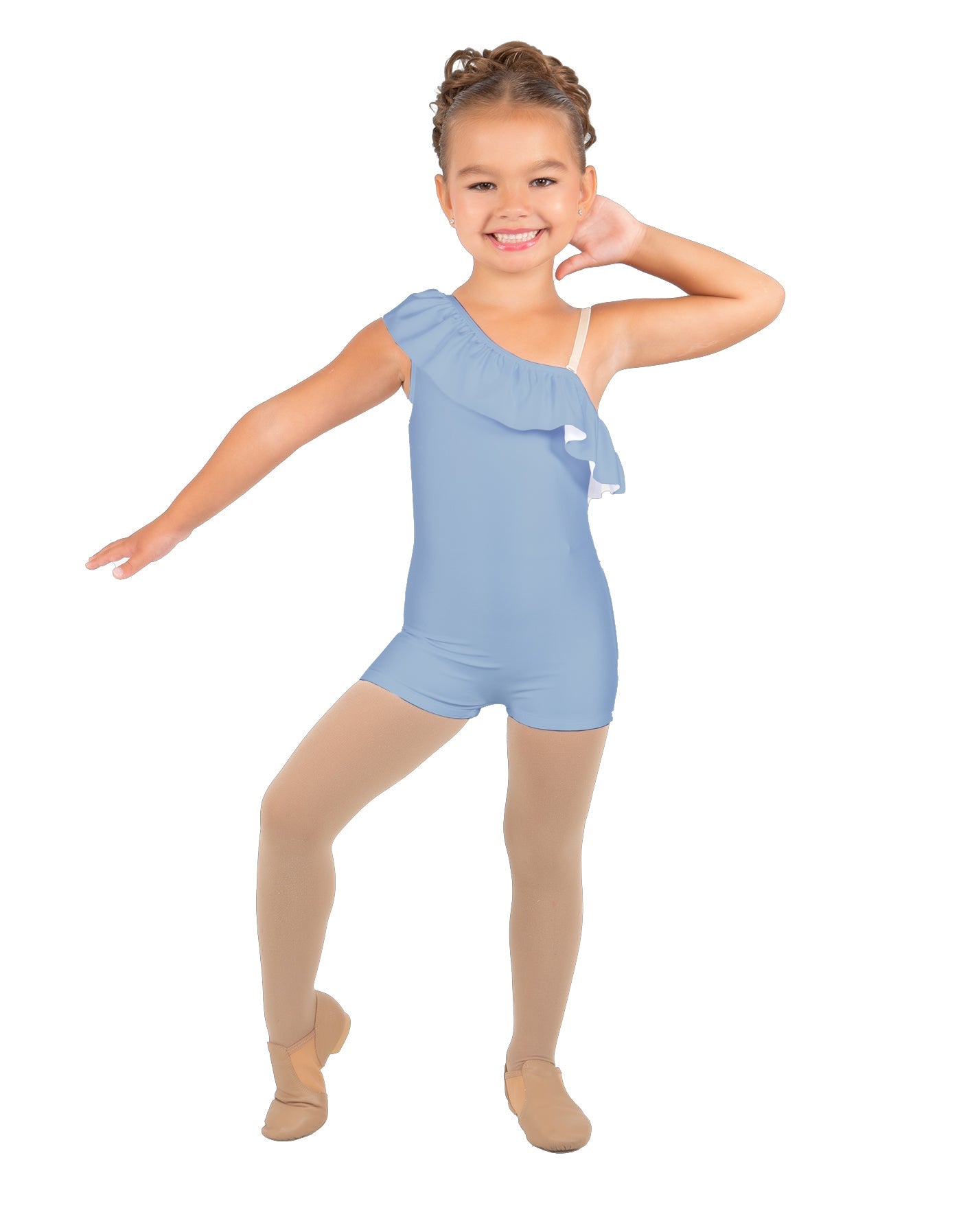 Solid Lycra One Shoulder w Ruffle Biketard
