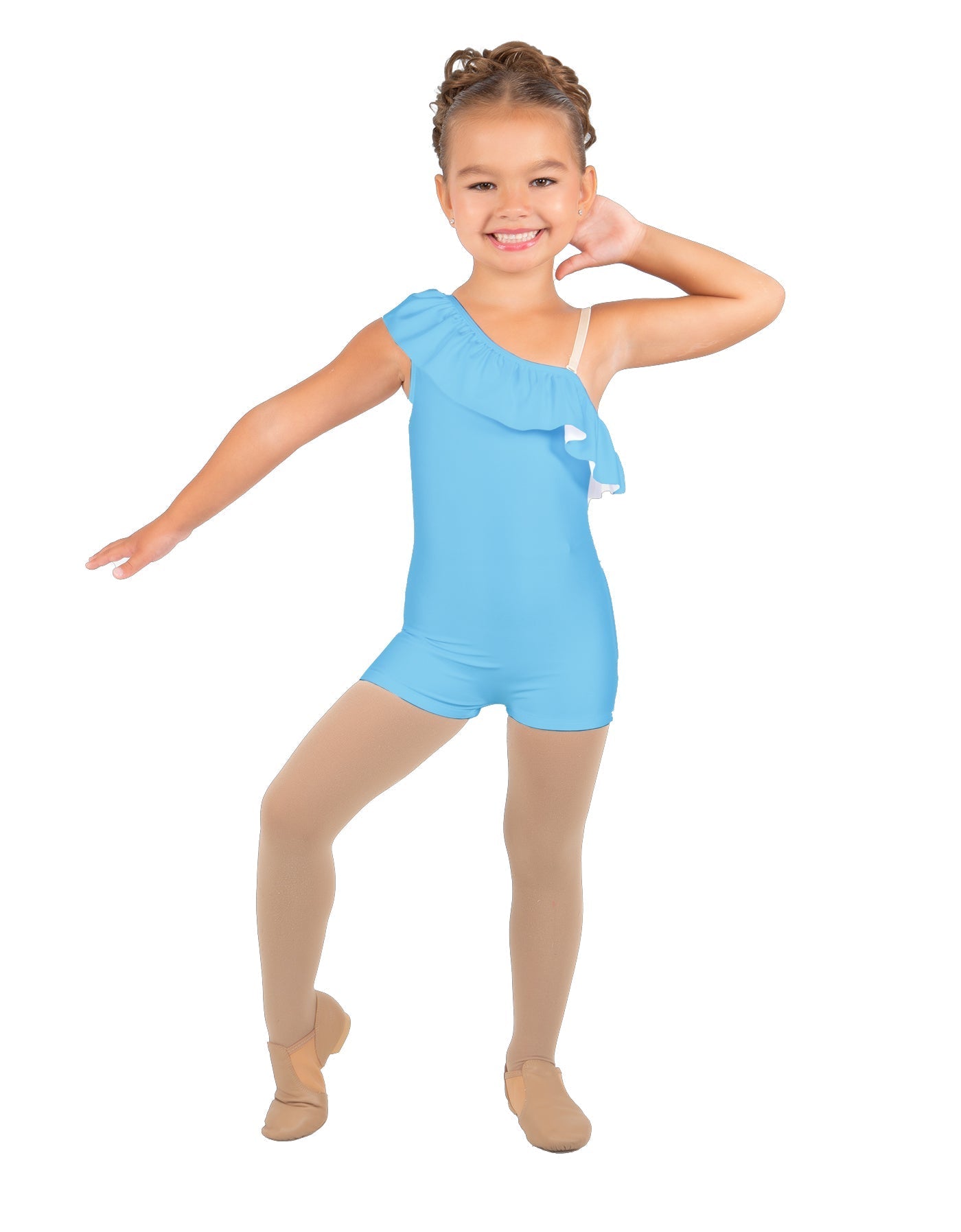 Solid Lycra One Shoulder w Ruffle Biketard