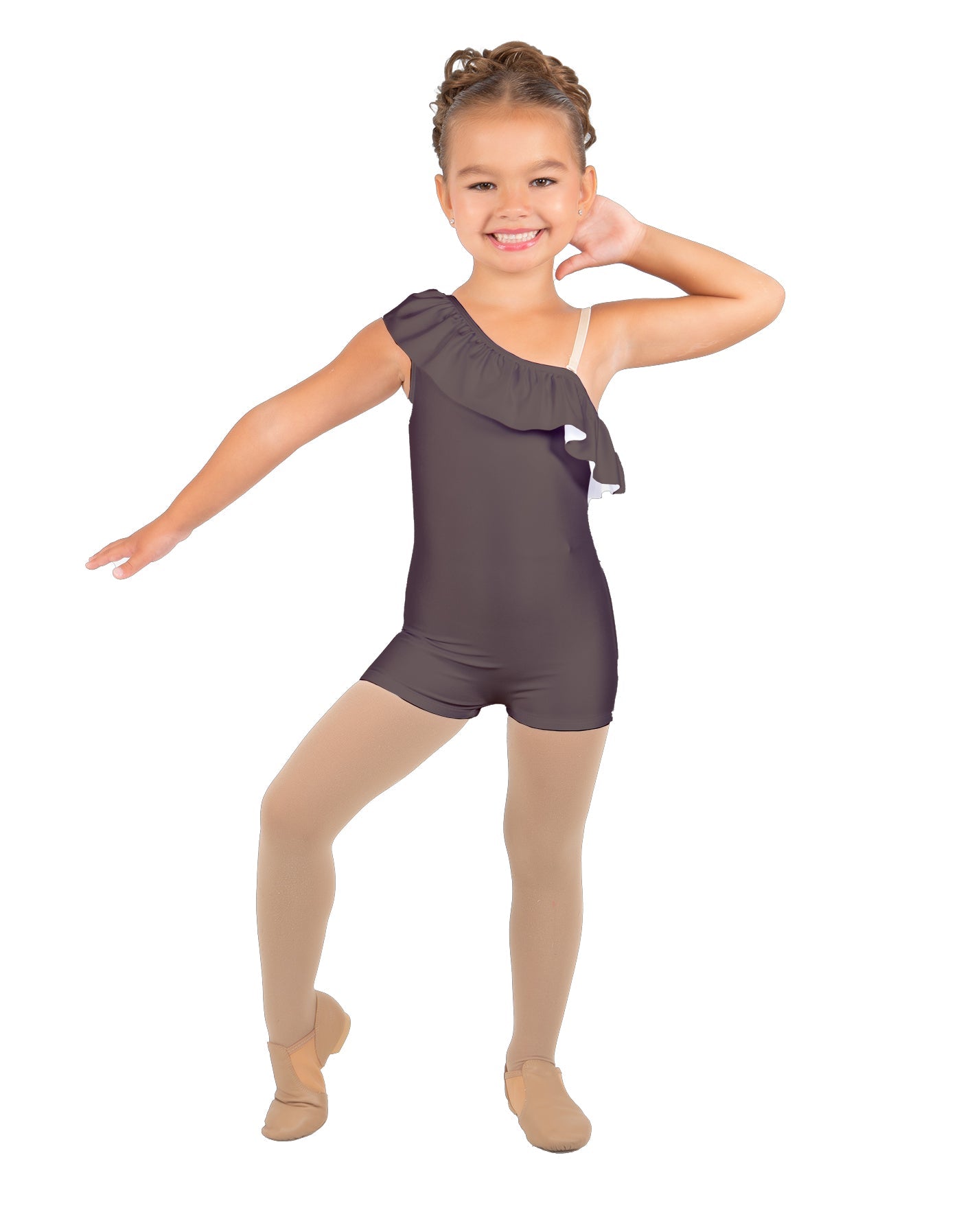 Solid Lycra One Shoulder w Ruffle Biketard