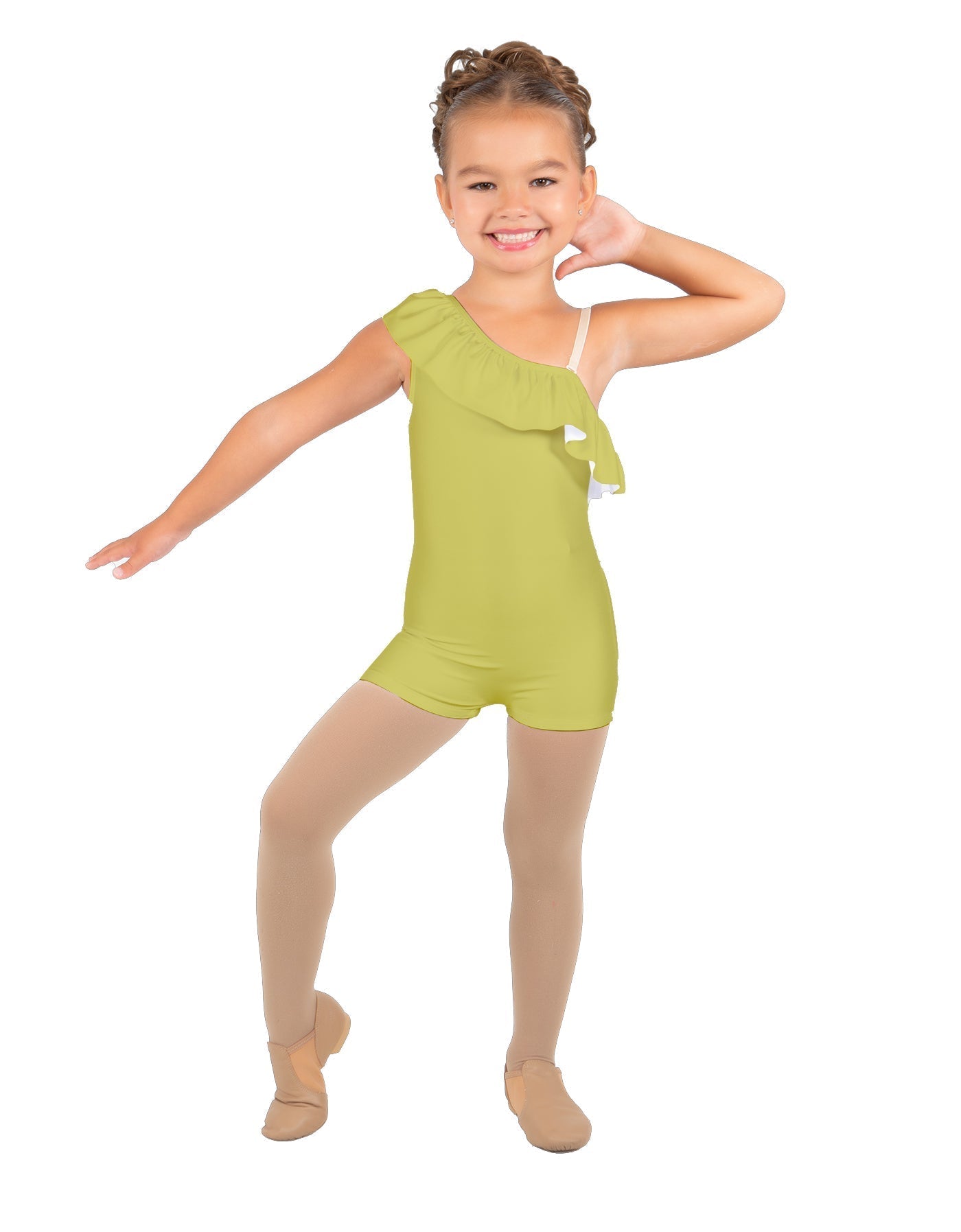 Solid Lycra One Shoulder w Ruffle Biketard