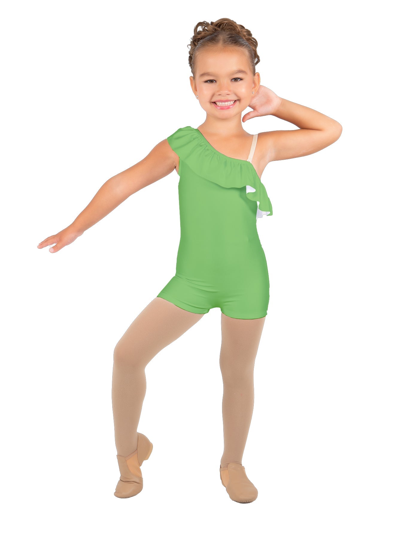 Solid Lycra One Shoulder w Ruffle Biketard