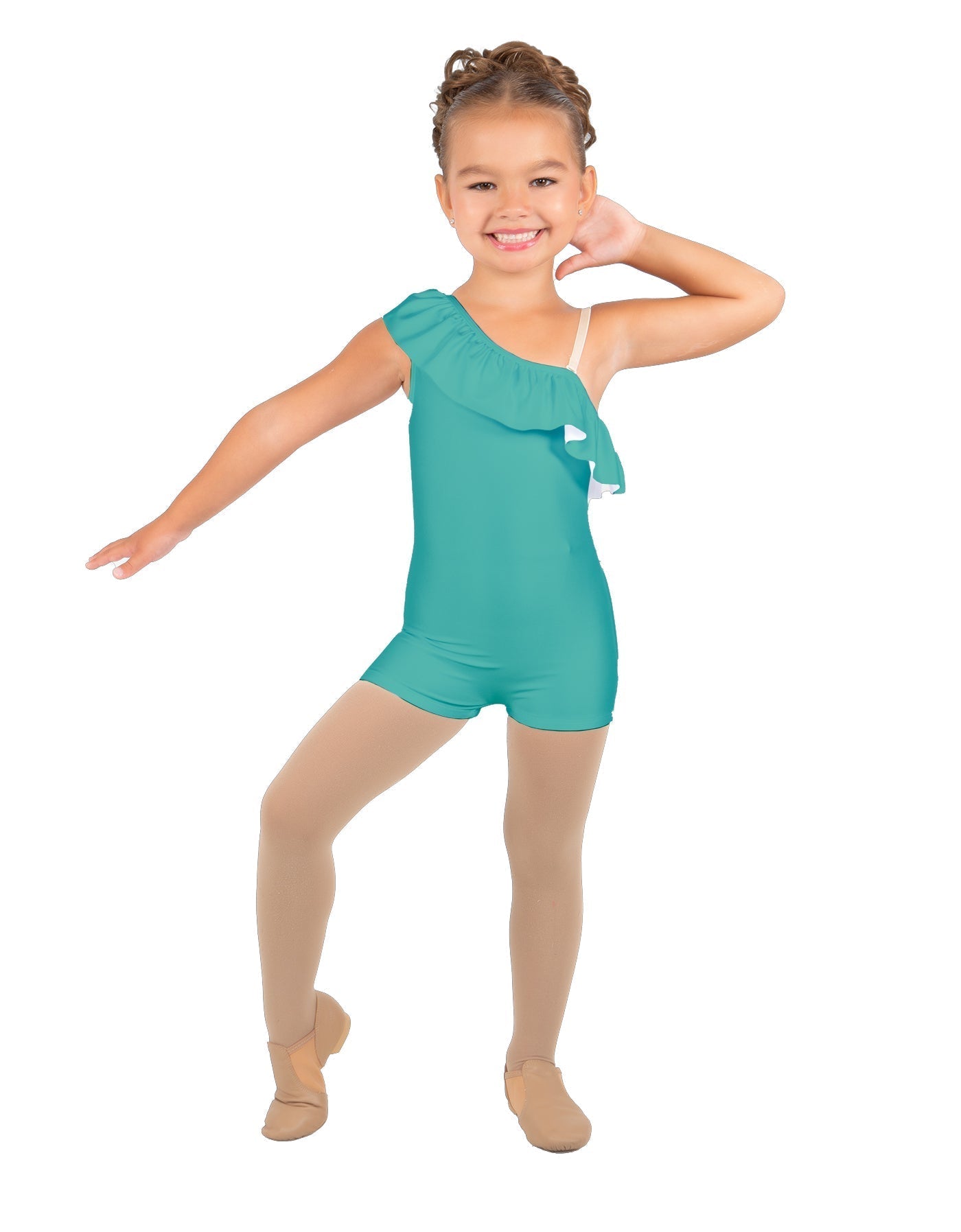 Solid Lycra One Shoulder w Ruffle Biketard