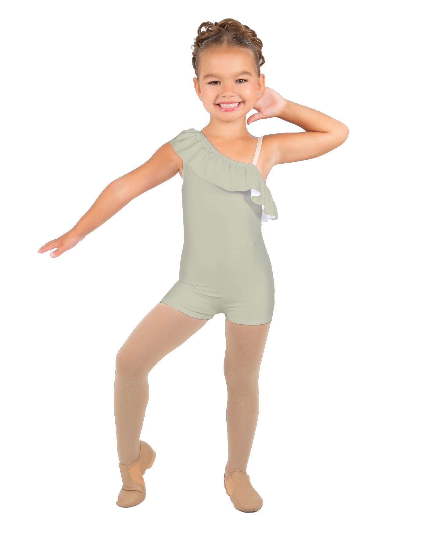 Solid Lycra One Shoulder w Ruffle Biketard