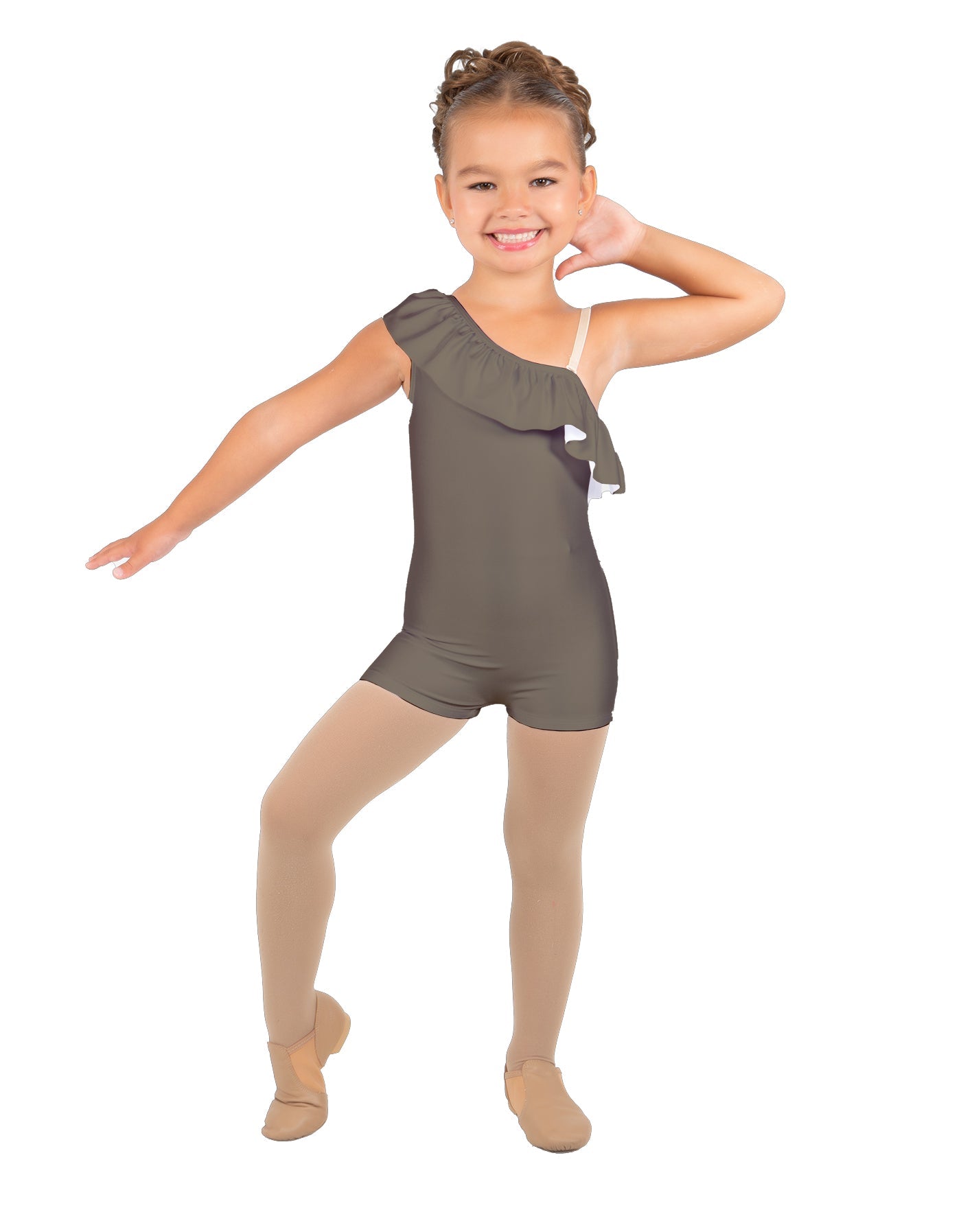 Solid Lycra One Shoulder w Ruffle Biketard