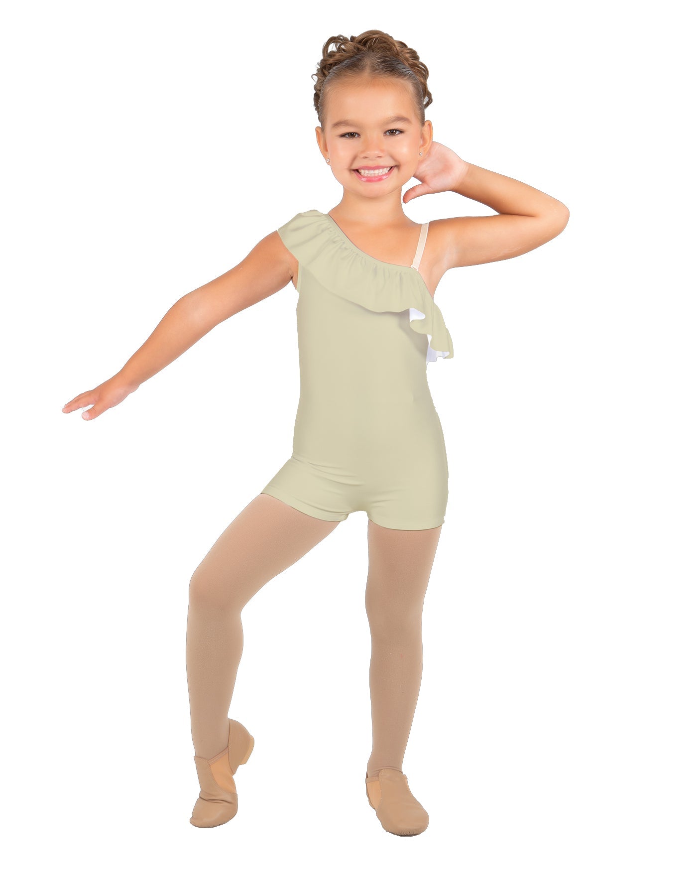 Solid Lycra One Shoulder w Ruffle Biketard
