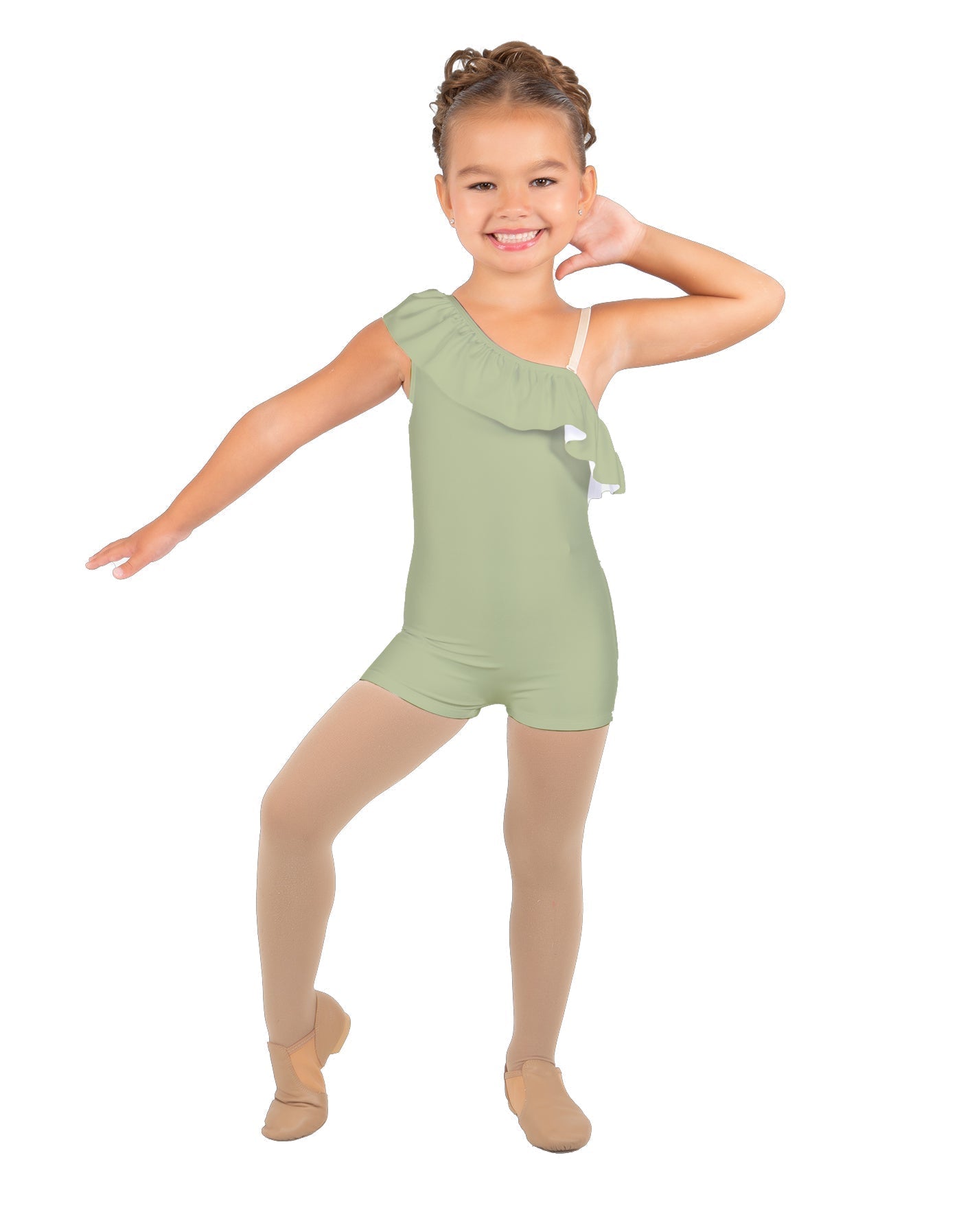 Solid Lycra One Shoulder w Ruffle Biketard