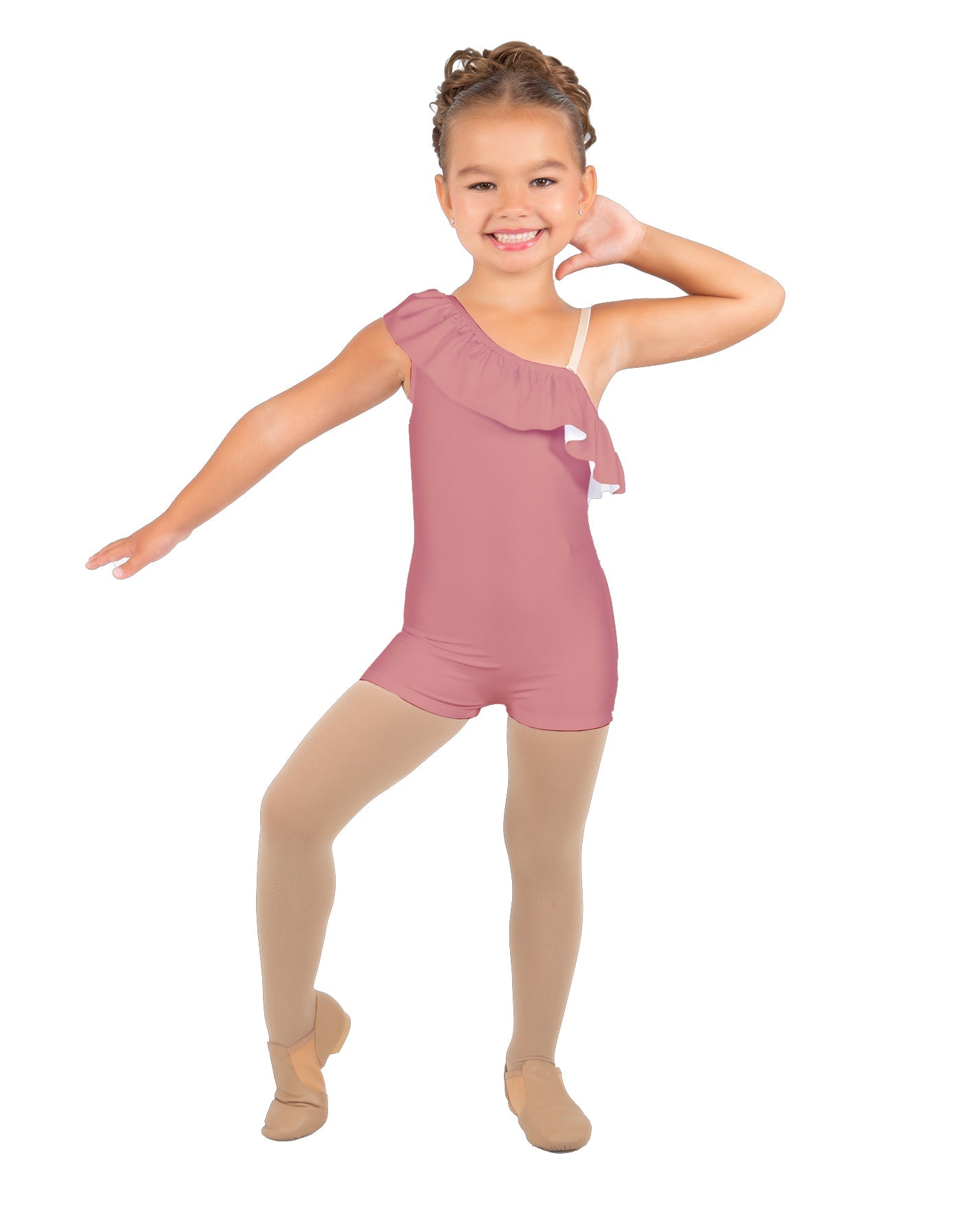 Solid Lycra One Shoulder w Ruffle Biketard