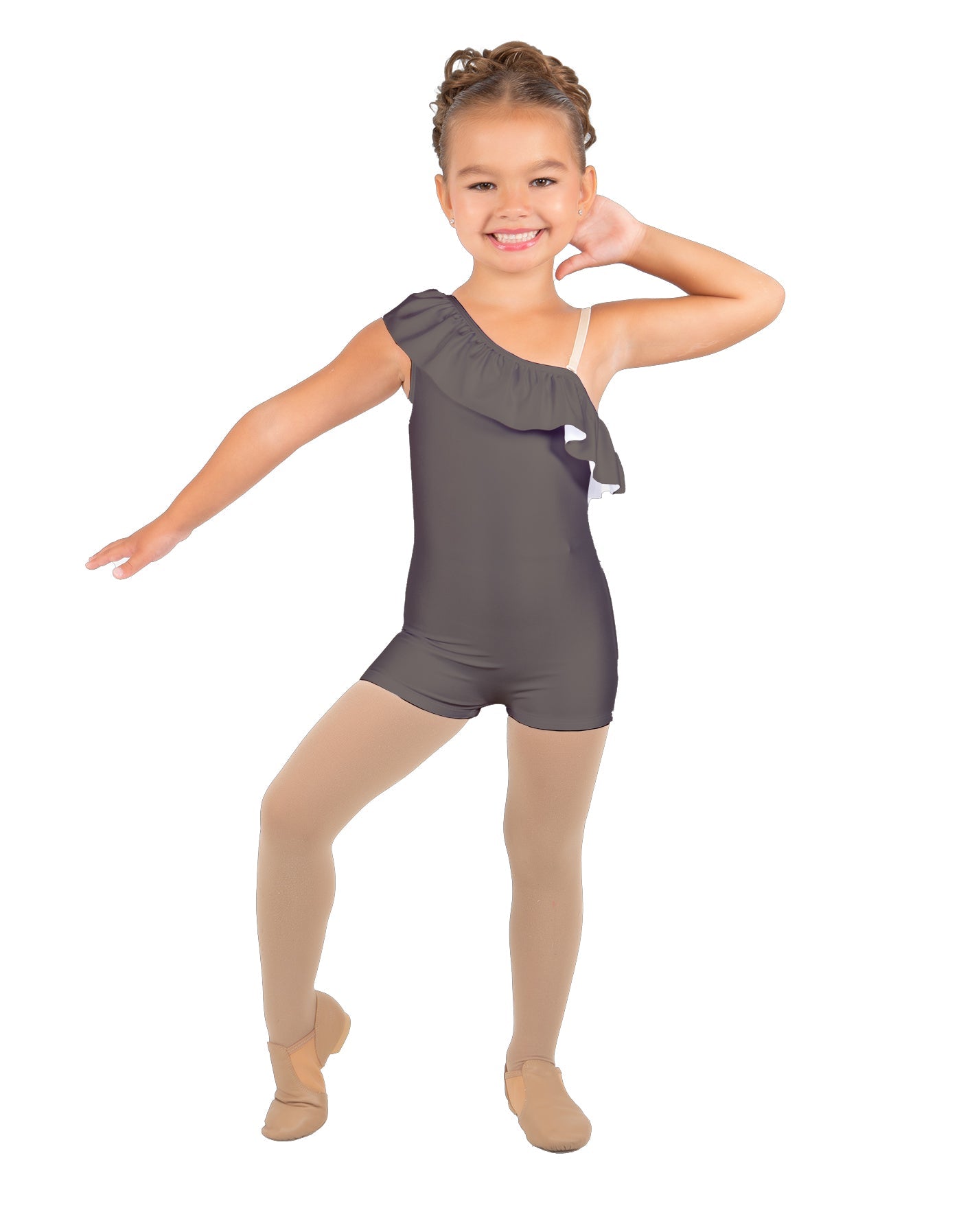 Solid Lycra One Shoulder w Ruffle Biketard