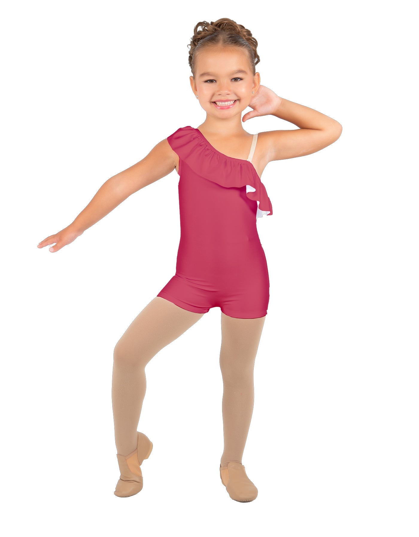 Solid Lycra One Shoulder w Ruffle Biketard