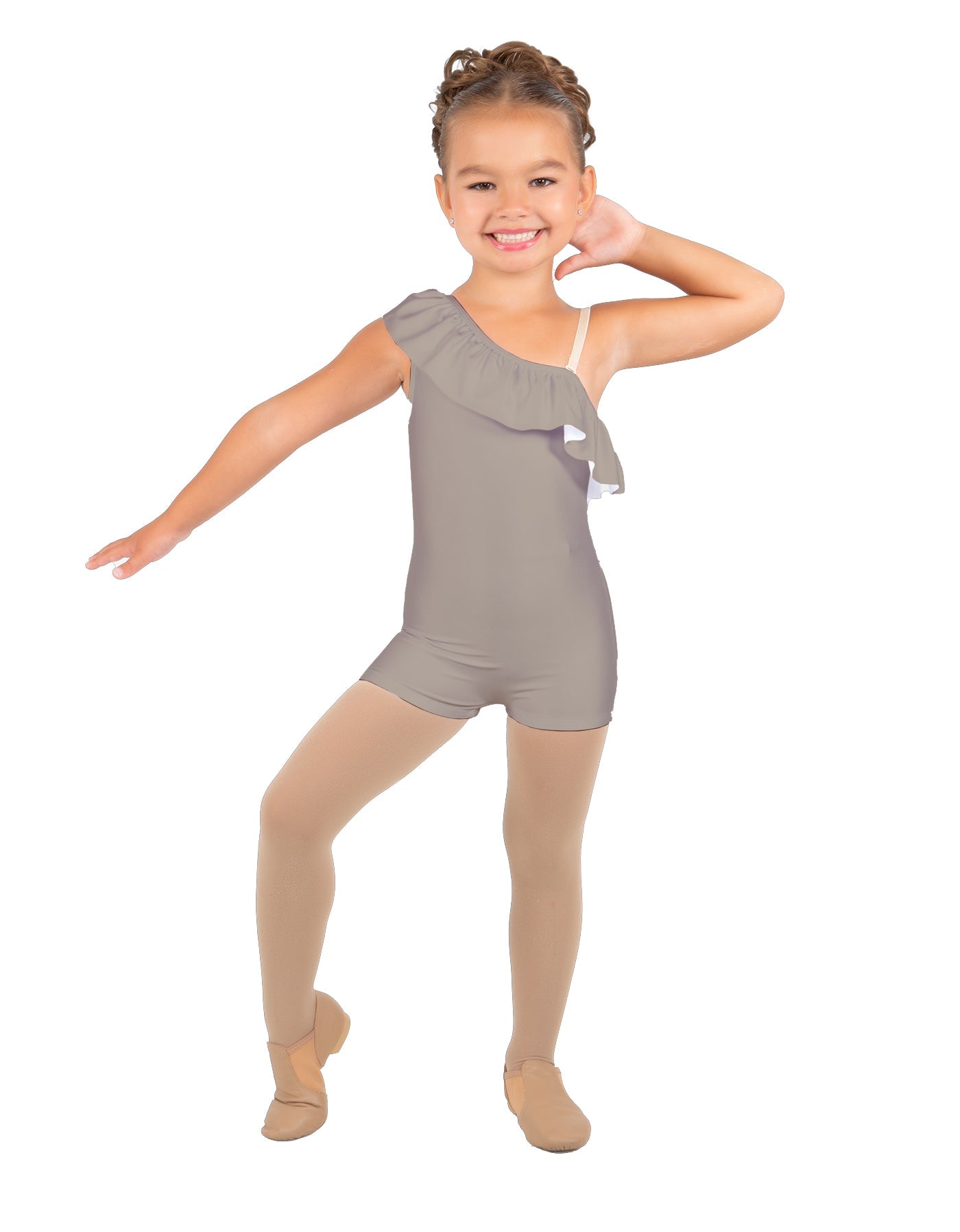 Solid Lycra One Shoulder w Ruffle Biketard