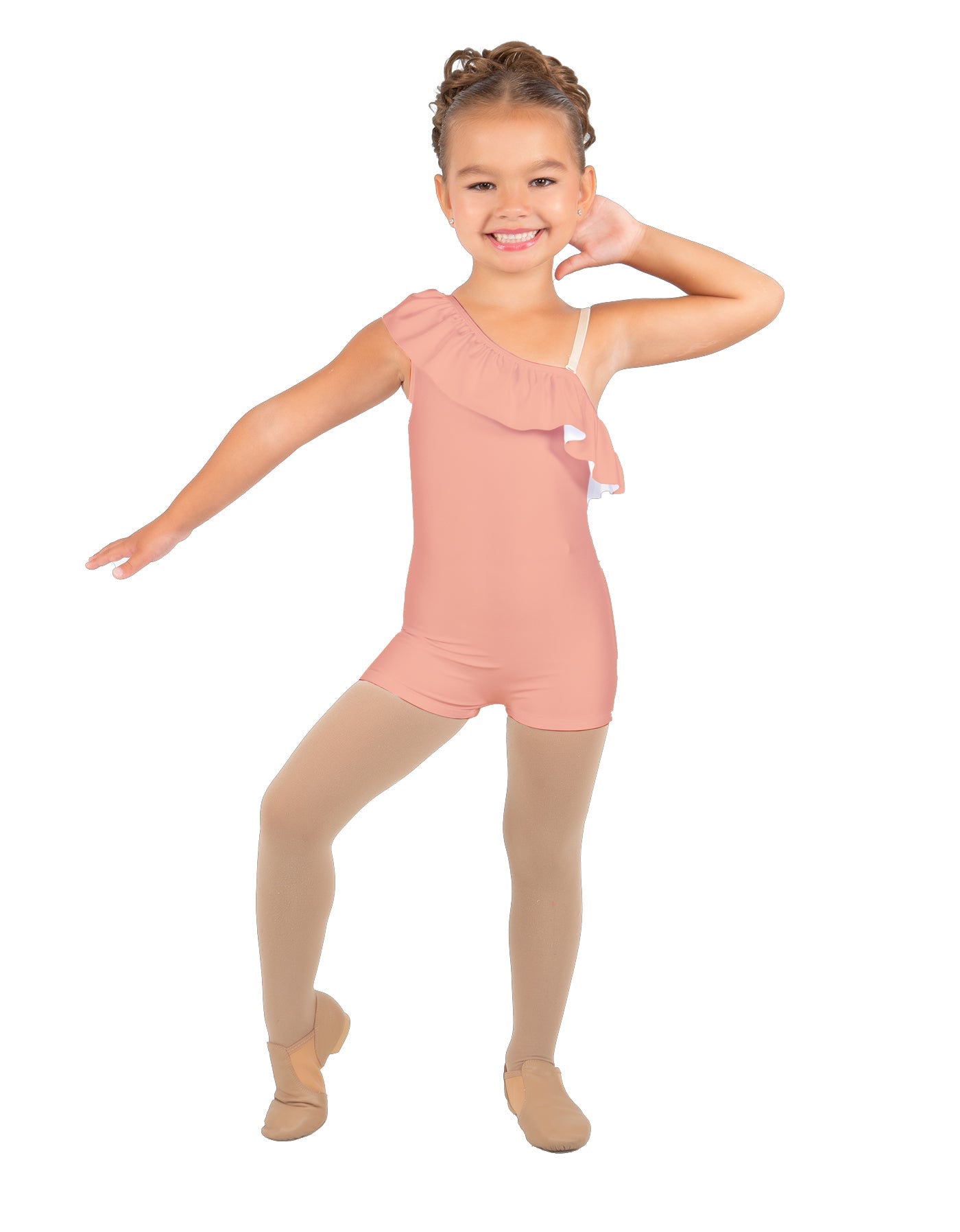 Solid Lycra One Shoulder w Ruffle Biketard