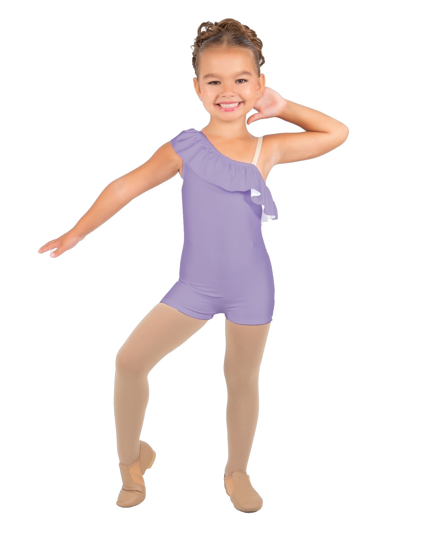 Solid Lycra One Shoulder w Ruffle Biketard