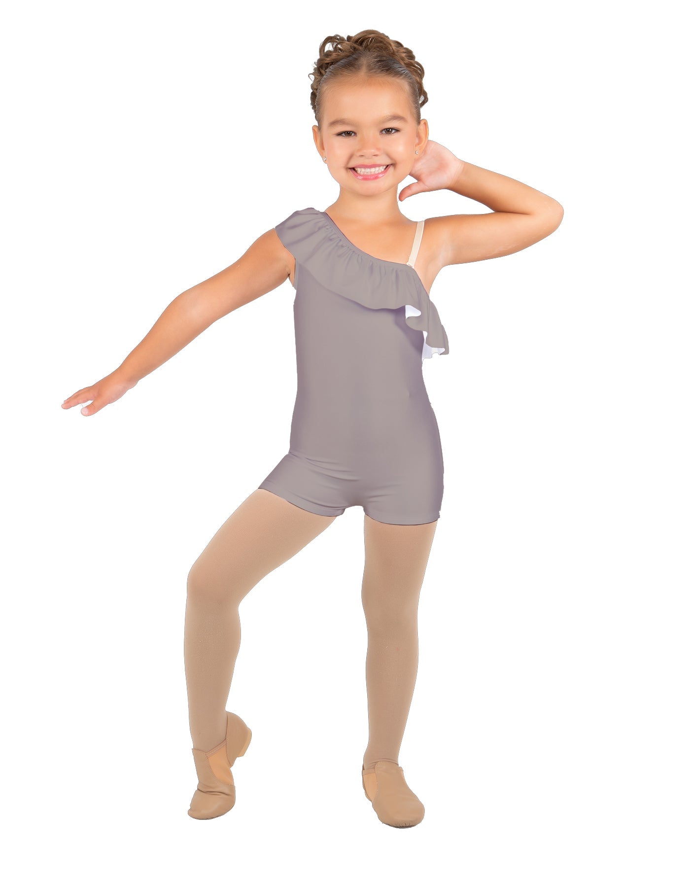 Solid Lycra One Shoulder w Ruffle Biketard