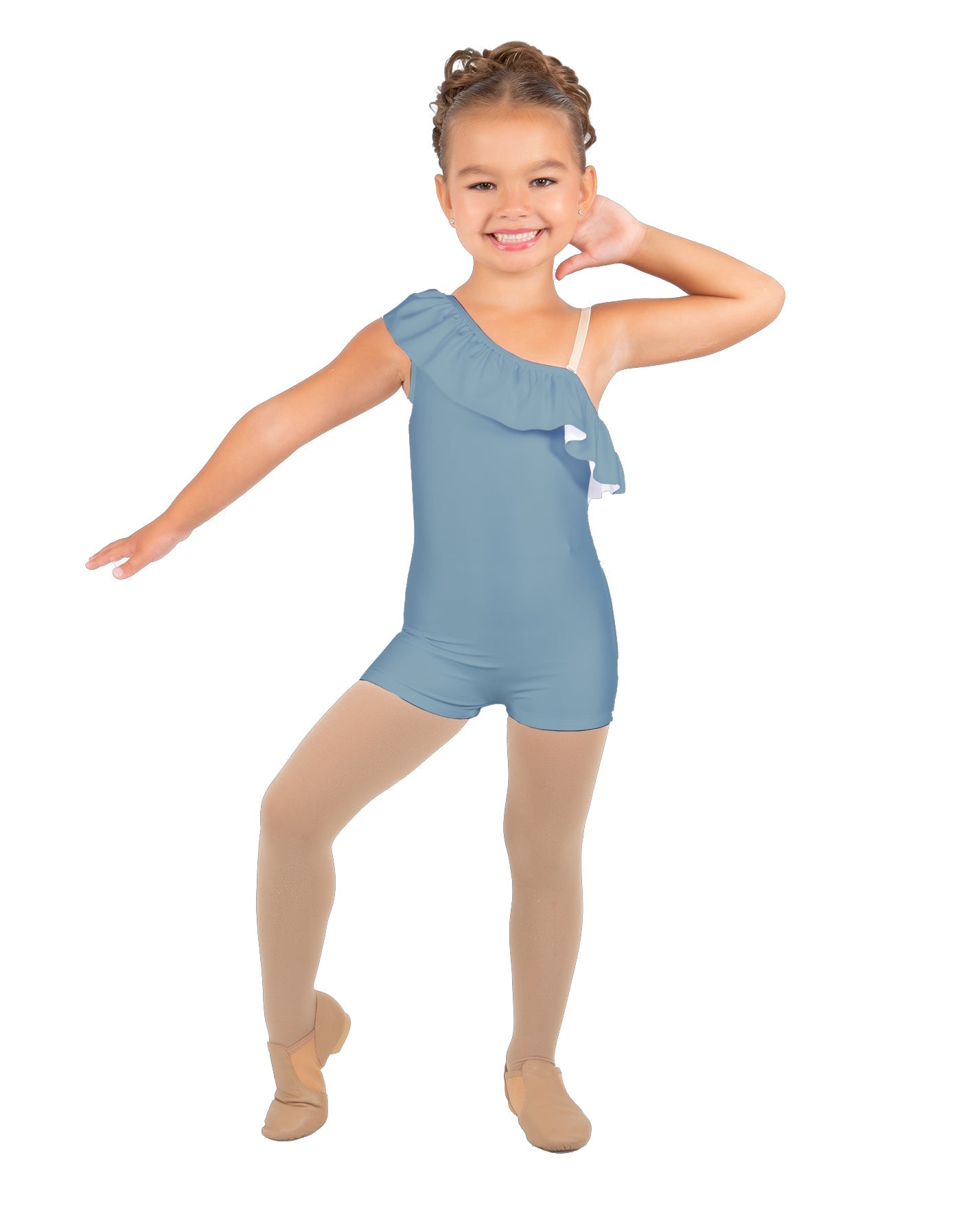 Solid Lycra One Shoulder w Ruffle Biketard