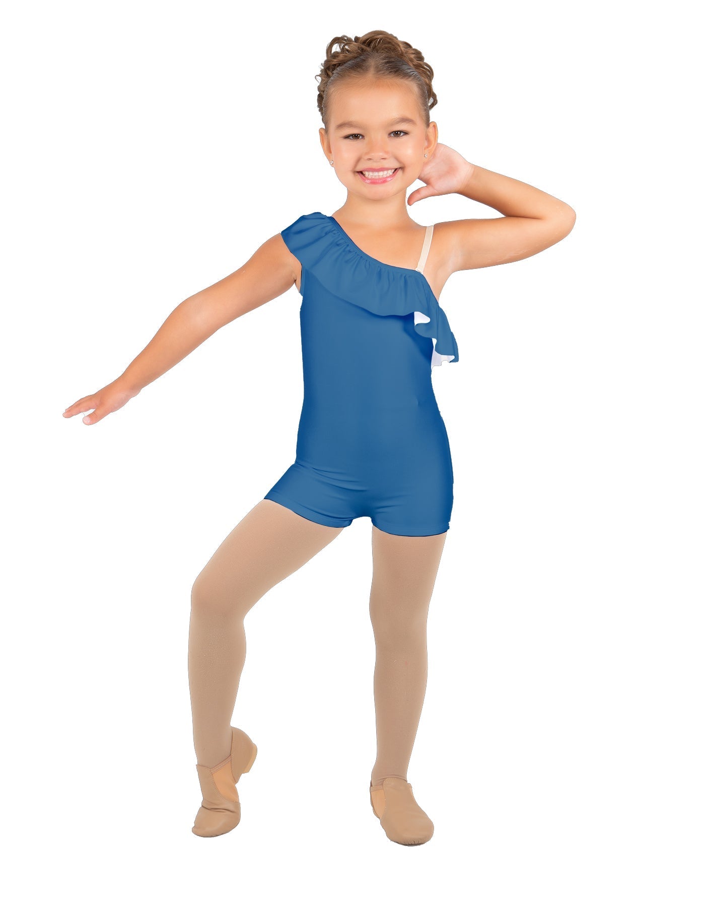 Solid Lycra One Shoulder w Ruffle Biketard