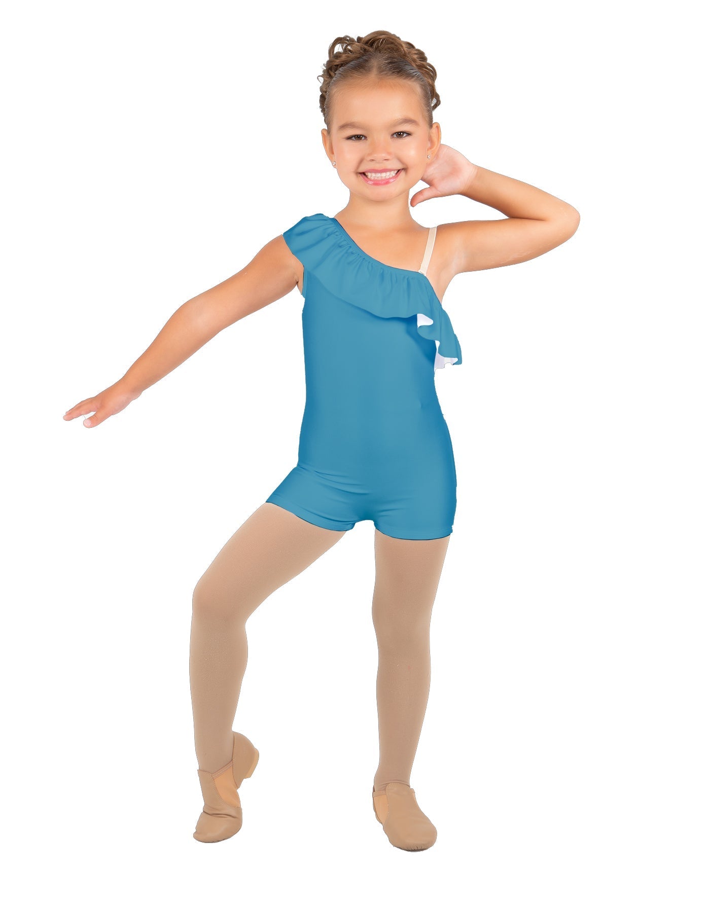 Solid Lycra One Shoulder w Ruffle Biketard