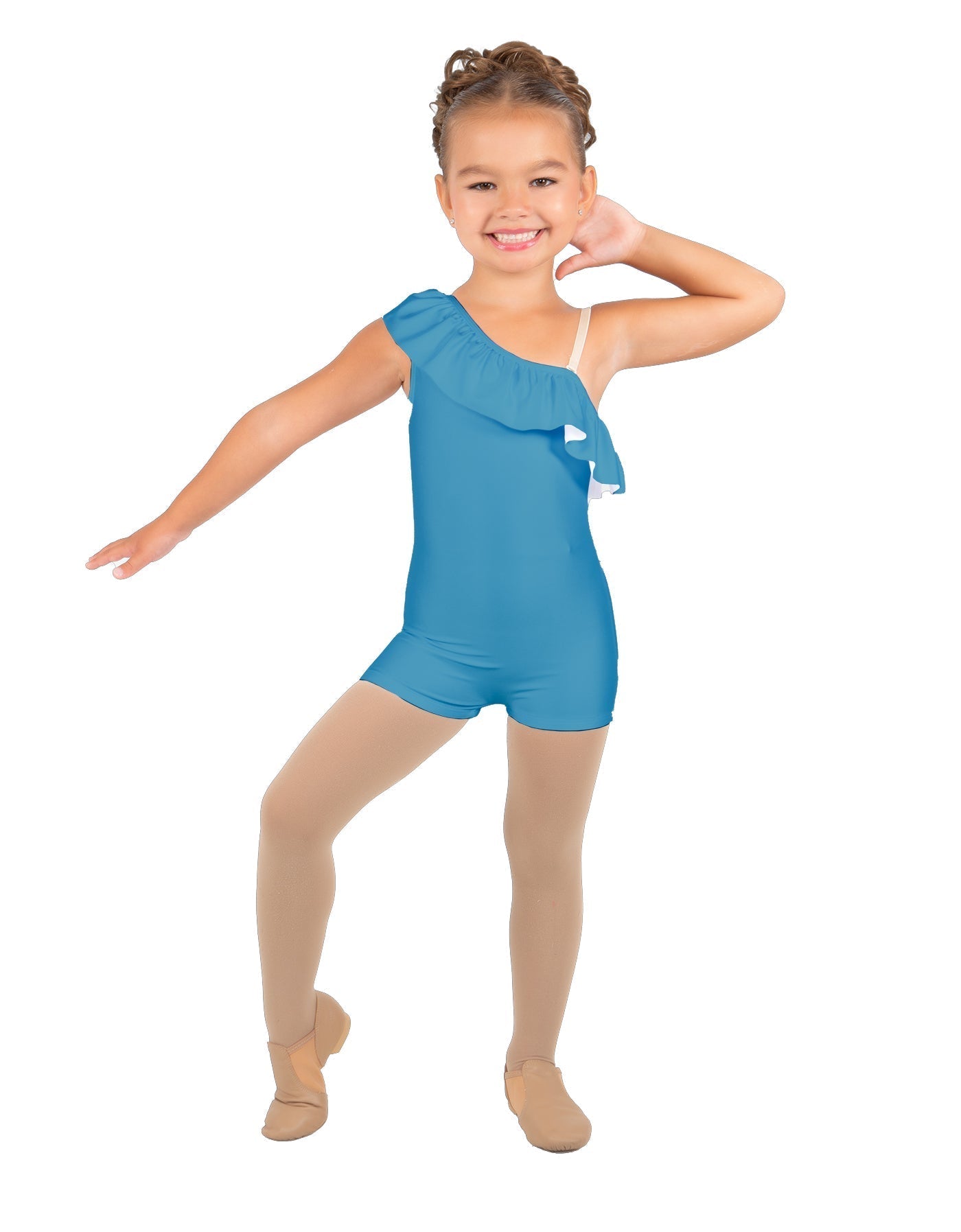 Solid Lycra One Shoulder w Ruffle Biketard