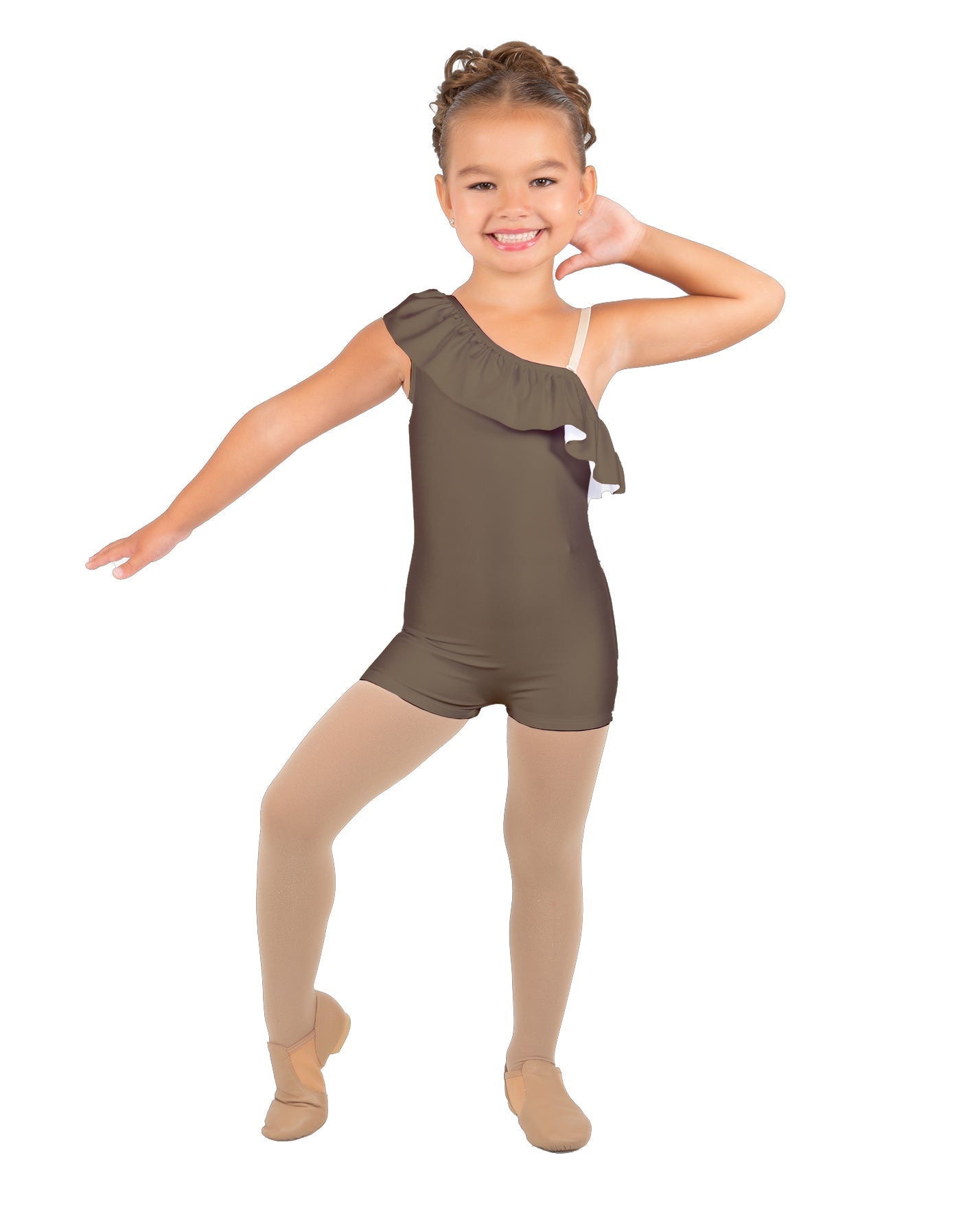 Solid Lycra One Shoulder w Ruffle Biketard