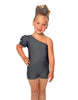 Solid Lycra One Shoulder Puff Sleeve Biketard
