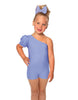 Solid Lycra One Shoulder Puff Sleeve Biketard