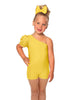Solid Lycra One Shoulder Puff Sleeve Biketard