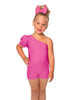 Solid Lycra One Shoulder Puff Sleeve Biketard