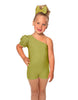 Solid Lycra One Shoulder Puff Sleeve Biketard