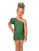Solid Lycra One Shoulder Puff Sleeve Biketard