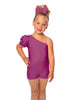 Solid Lycra One Shoulder Puff Sleeve Biketard