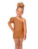 Solid Lycra One Shoulder Puff Sleeve Biketard