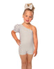 Solid Lycra One Shoulder Puff Sleeve Biketard