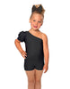 Solid Lycra One Shoulder Puff Sleeve Biketard