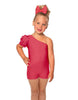 Solid Lycra One Shoulder Puff Sleeve Biketard