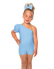 Solid Lycra One Shoulder Puff Sleeve Biketard
