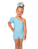 Solid Lycra One Shoulder Puff Sleeve Biketard