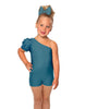 Solid Lycra One Shoulder Puff Sleeve Biketard