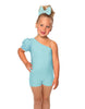 Solid Lycra One Shoulder Puff Sleeve Biketard
