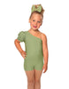 Solid Lycra One Shoulder Puff Sleeve Biketard