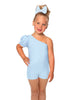 Solid Lycra One Shoulder Puff Sleeve Biketard