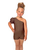 Solid Lycra One Shoulder Puff Sleeve Biketard