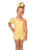 Solid Lycra One Shoulder Puff Sleeve Biketard
