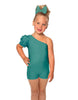 Solid Lycra One Shoulder Puff Sleeve Biketard