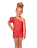Solid Lycra One Shoulder Puff Sleeve Biketard
