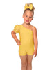 Solid Lycra One Shoulder Puff Sleeve Biketard