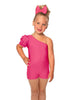Solid Lycra One Shoulder Puff Sleeve Biketard
