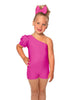 Solid Lycra One Shoulder Puff Sleeve Biketard