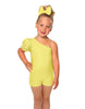 Solid Lycra One Shoulder Puff Sleeve Biketard