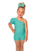 Solid Lycra One Shoulder Puff Sleeve Biketard