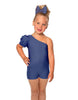 Solid Lycra One Shoulder Puff Sleeve Biketard